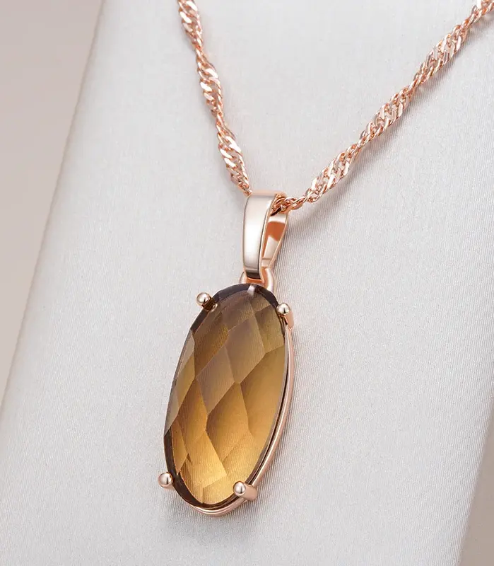 Kinel-collar con colgante de circón Natural para mujer, redondo, marrón claro, Simple, Color oro rosa 585, joyería diaria de alta calidad 1