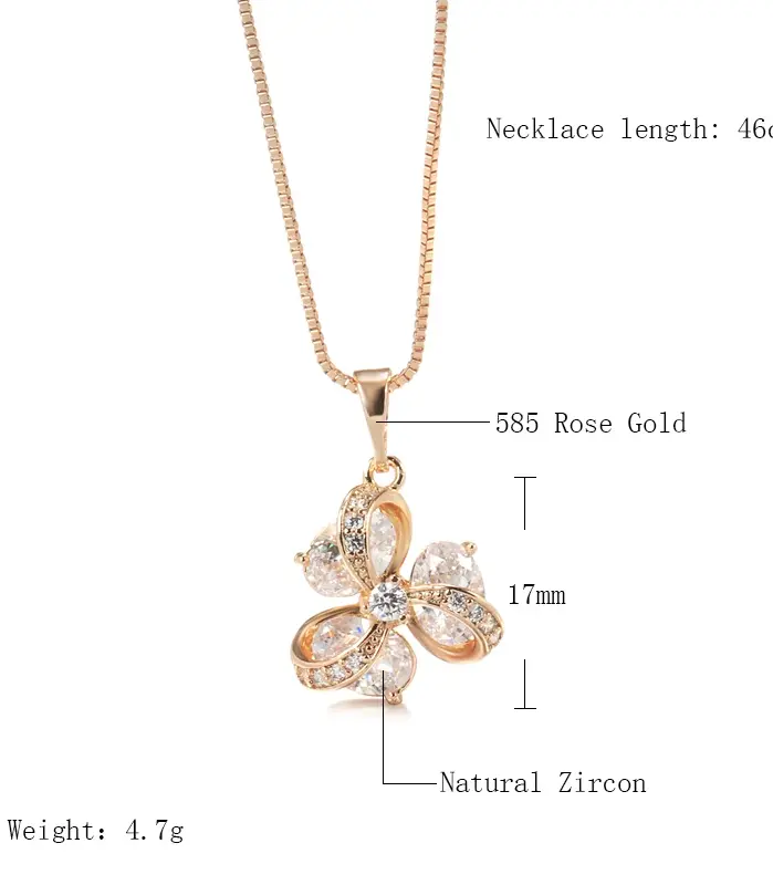 Kinel-collar con colgante de flor de cristal para mujer, Color oro rosa 585, accesorios de circón Natural, joyería étnica fina diaria 2
