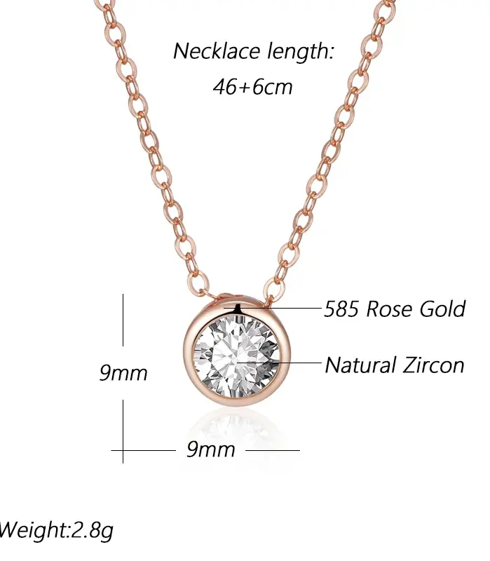 Kinel-collar con colgante de circón Natural para mujer, abalorios redondos simples de Color oro rosa 585, joyería fina diaria de alta calidad 2