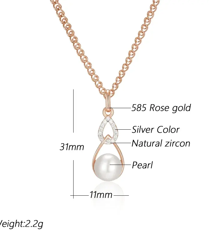 Kinel-collar con colgante de mezcla de colores para mujer, oro rosa 585, plata, colgante de perla geométrica única, joyería de boda 2024 2