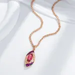 Kinel-collar con colgante de circón Natural rojo brillante para mujer, chapado en oro rosa 585, joyería colgante Vintage fina para uso diario 5
