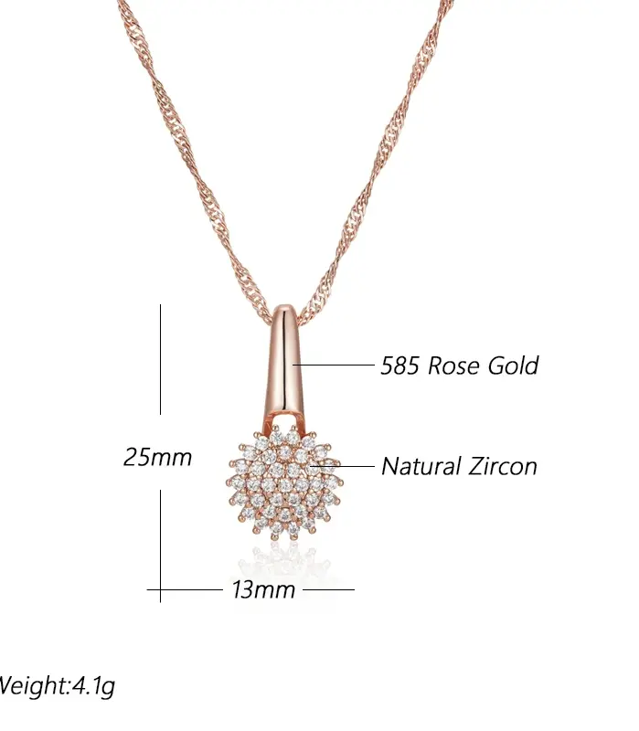 Kinel-collar con colgante de flor de cristal para mujer, Color oro rosa 585, accesorios de circonita Natural, joyería fina para uso diario 2