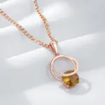 Kinel-collar con colgante de circón Natural marrón brillante para mujer, accesorios de fiesta de Color oro rosa 585, joyería fina diaria 3