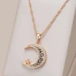 Kinel Trend-collar con colgante de luna y estrellas de esmalte negro para mujer, Color oro rosa 585, con circonita Natural, joyería étnica fina para uso diario 1