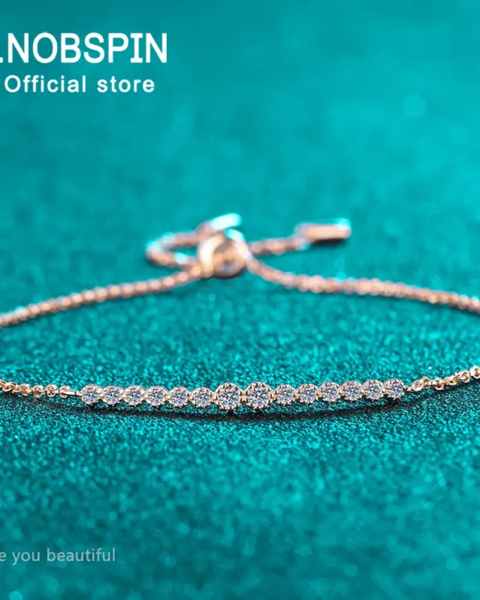 KNOBSPIN D VVS1 Pulseras de moissanita para mujer, pulsera delicada chapada en plata de ley 18k con diamantes de laboratorio redondos de 0,24 quilates GRA S925 1
