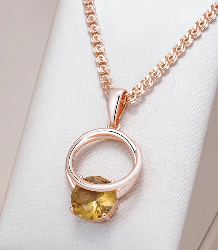 Kinel-collar con colgante de circón Natural marrón brillante para mujer, accesorios de fiesta de Color oro rosa 585, joyería fina diaria 1