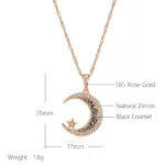 Kinel Trend-collar con colgante de luna y estrellas de esmalte negro para mujer, Color oro rosa 585, con circonita Natural, joyería étnica fina para uso diario 2