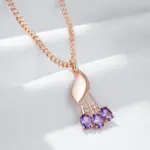 Kinel, collar con colgante de circón Natural púrpura brillante para mujer, moda 585, Color oro rosa, flor de cristal, joyería fina diaria 4