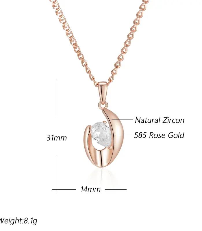 Kinel-collar con colgante de Color oro rosa 585, accesorios simples y brillantes de circón Natural, joyería fina para boda nupcial 2