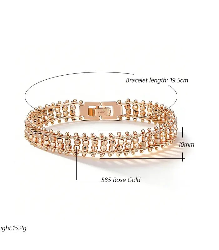 Kinel Pulsera de Eslabones Únicos en Oro Rosa 585, Tendencia Actual, para Mujer, Joyería Fina de Lujo, Estilo Étnico, para Novia, Boda o Uso Diario, Novedad 2026 2