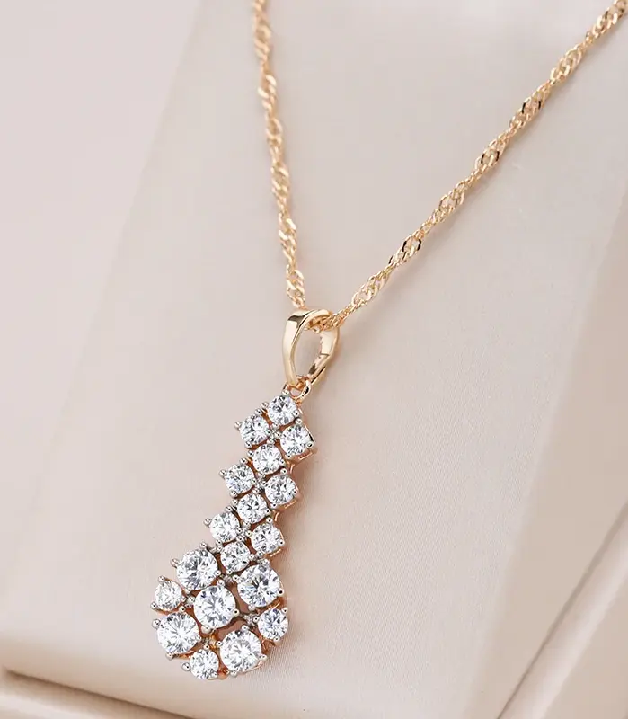 Kinel-collar con colgante de circón Natural para mujer, joyería Retro étnica diaria de lujo, Color oro rosa y plata, 585 1