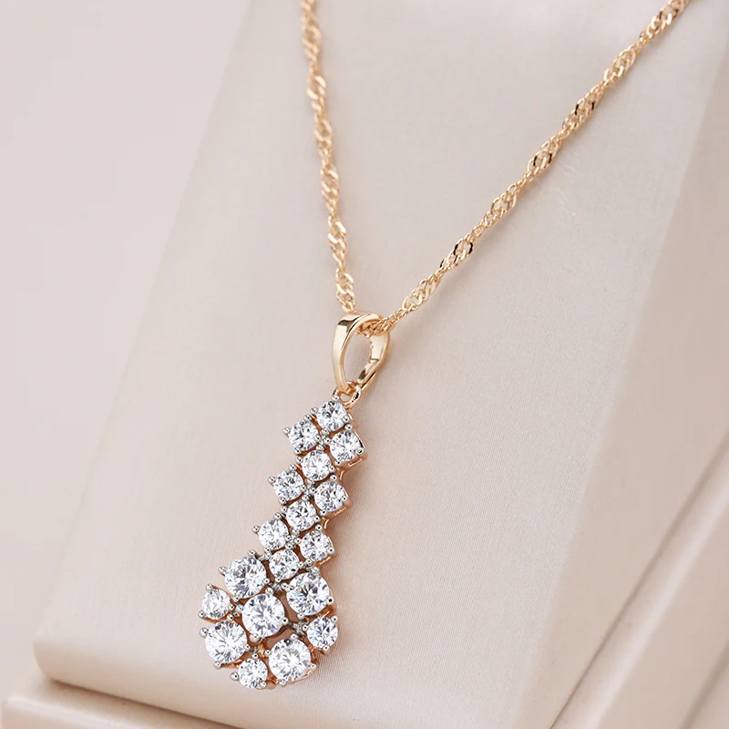 Kinel-collar con colgante de circón Natural para mujer, joyería Retro étnica diaria de lujo, Color oro rosa y plata, 585 1 Kinel-collar con colgante de circón Natural para mujer, joyería Retro étnica diaria de lujo, Color oro rosa y plata, 585 1