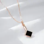 Kinel-collar con colgante de piedra negra cuadrada para mujer, accesorios de Color oro rosa 585, joyería fina diaria de alta calidad 5
