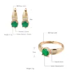 Kinel nuevo Esmeralda corte redondo pendientes de circón Natural conjuntos de anillos para mujer 585 pendientes de Clip de oro rosa conjuntos de joyería de moda para fiesta 2