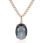 Kinel-collar con colgante de cristal gris ovalado para mujer, Color oro rosa 585, con circón Natural, joyería fina diaria de alta calidad 6