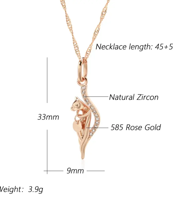 Kinel-collar con colgante de circón Natural brillante para mujer, colgante de Animal de Color oro rosa 585, joyería Vintage para fiesta diaria 2