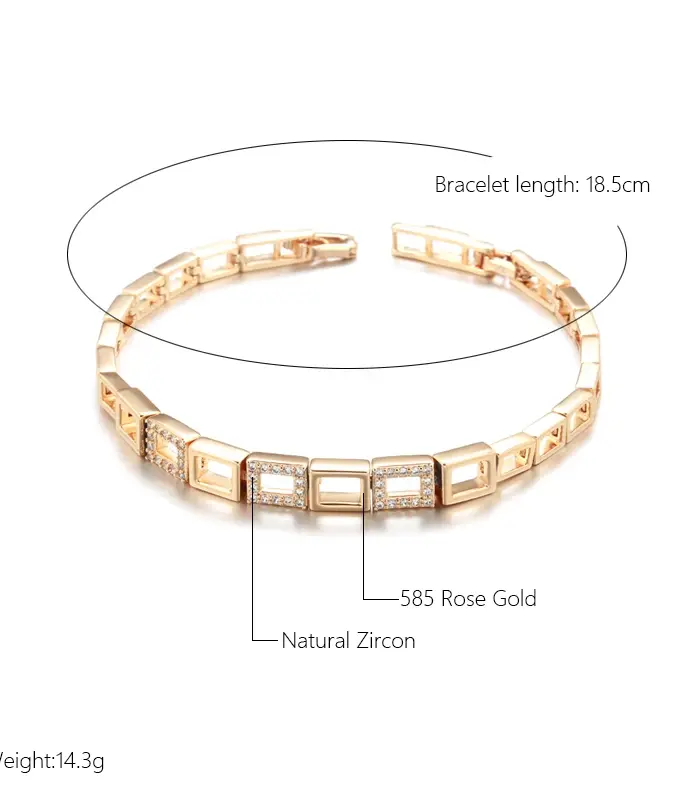 Kinel-pulsera de eslabones cuadrados de oro rosa para mujer, brazalete de circón Natural de lujo, pulseras diarias finas, joyería de boda étnica, 585 2