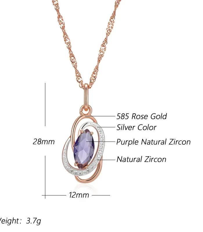 Kinel inusual brillante púrpura colgante de circón Natural collar para mujer de lujo 585 Color oro rosa boda fiesta joyería fina diaria 2