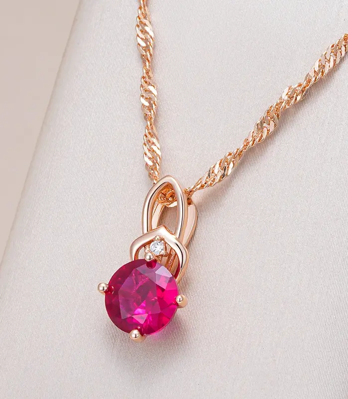 Kinel-collar con colgante de circón Natural ovalado rojo brillante para mujer, moda 585, Color oro rosa, joyería étnica para novia, joyería Vintage diaria fina 1