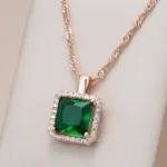 Kinel-collar con colgante de circón Natural verde cuadrado de lujo para mujer, joyería llamativa de boda para novia, Color oro rosa 585 1