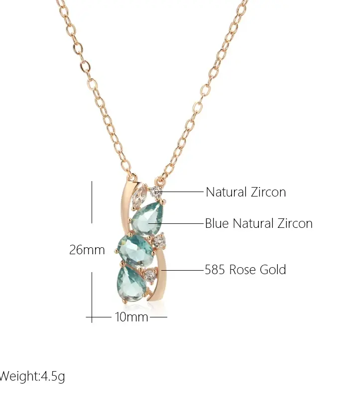 Kinel-collar con colgante de Color oro rosa 585, para mujer, corte delicado, deslumbrante colgante de circón Natural azul, joyería fina diaria 2