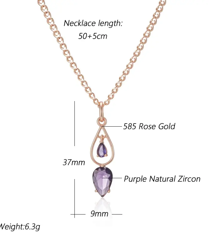 Kinel-collar con colgante largo de circonita Natural para mujer, accesorios de Color oro rosa 585, joyería diaria para boda 2