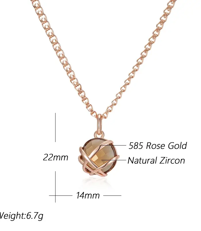 Kinel-collar con colgante de circón Natural para mujer, color marrón claro, lujo, Color oro rosa 585, Metal brillante, joyería étnica fina para uso diario 2