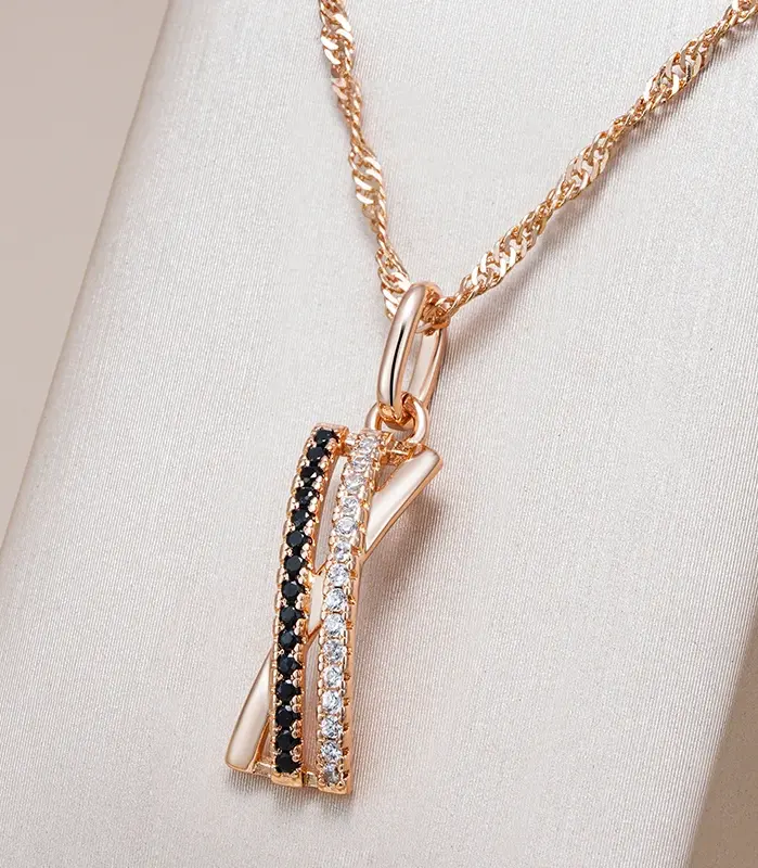 Kinel moda negro con colgante de circón Natural blanco collar de mujer de lujo 585 Color oro rosa colgante Vintage joyería diaria 1