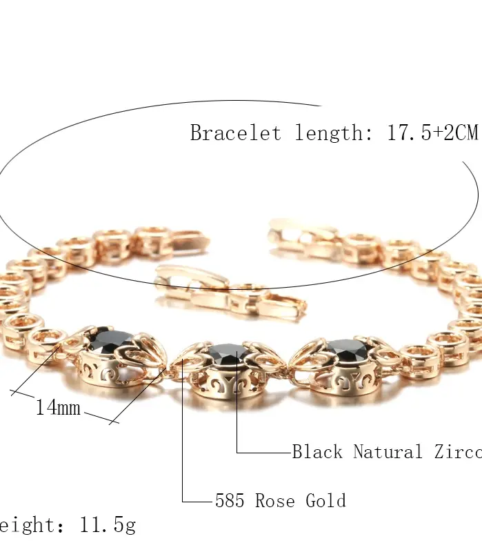 Kinel-pulsera étnica de circón Natural para mujer, brazalete de lujo, oro rosa 585, joyería fina Vintage para boda, novedad de 2021 2