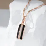 Kinel-collar con colgante cuadrado de esmalte negro para mujer, Color oro rosa 585, accesorios de circón Natural, joyería diaria de alta calidad 3