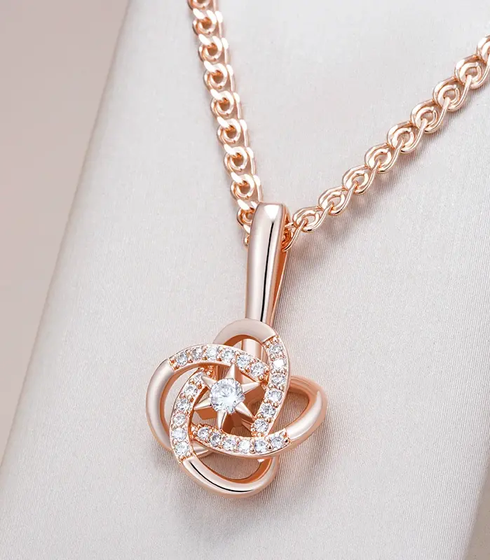 Kinel-collar con colgante étnico para novia, Color oro rosa 585, Cruz geométrica única, flor de circón Natural, joyería fina diaria para mujer 1