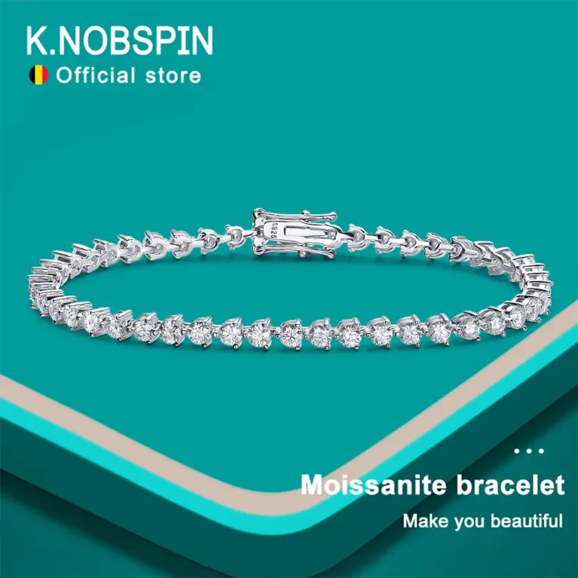 KNOBSPIN Pulsera de tenis de moissanita de 3 mm, color D, con engaste de 3 puntas, moderna, para mujer y hombre, joyería fina certificada GRA, pulsera de plata s925 1 KNOBSPIN Pulsera de tenis de moissanita de 3 mm, color D, con engaste de 3 puntas, moderna, para mujer y hombre, joyería fina certificada GRA, pulsera de plata s925 1