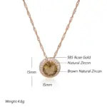 Kinel-pendientes redondos de circonita Natural marrón claro para mujer, aretes sencillos en inglés, Color oro rosa 585, joyería diaria de alta calidad 2