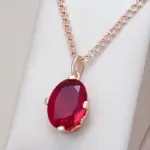 Kinel-collar con colgante de circón Natural para mujer, ovalado, rojo, brillante, Color oro rosa 585, joyería fina diaria de alta calidad 1