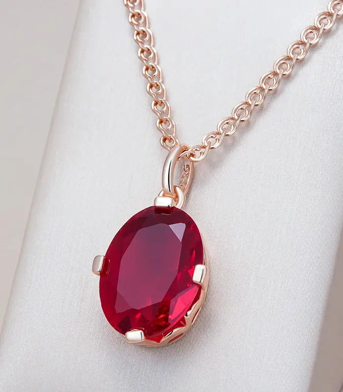 Kinel-collar con colgante de circón Natural para mujer, ovalado, rojo, brillante, Color oro rosa 585, joyería fina diaria de alta calidad 1