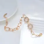 Kinel moda 585 oro rosa circón Natural círculos geométricos pulsera de eslabones mujeres finas modernas regalos de fiesta diarios joyería de boda 3