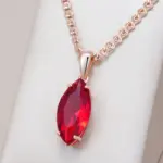 Kinel-collar con colgante de circonita Natural para mujer, rombo brillante, rojo, Color oro rosa 585, joyería fina diaria de alta calidad 1