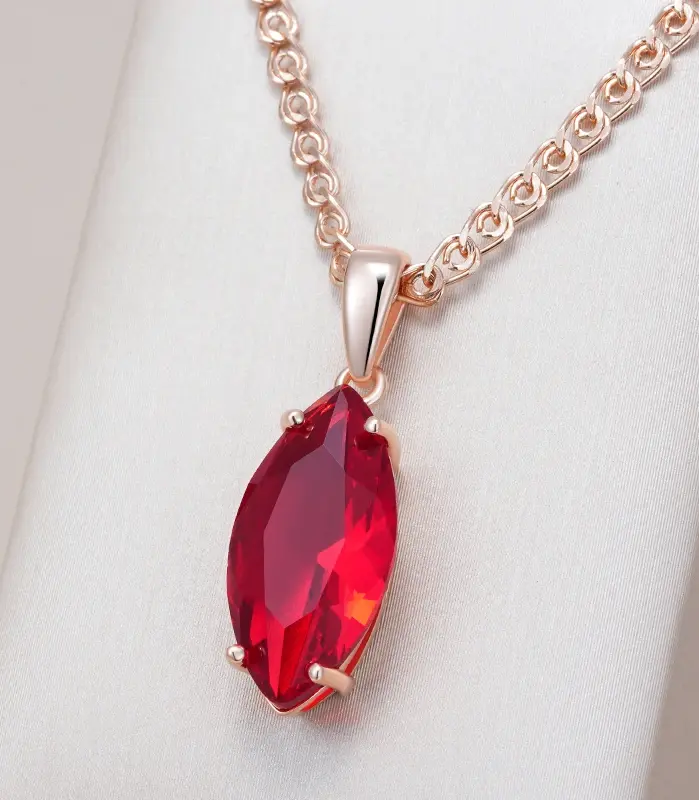 Kinel-collar con colgante de circonita Natural para mujer, rombo brillante, rojo, Color oro rosa 585, joyería fina diaria de alta calidad 1