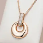 Kinel-collar con colgante redondo de geometría brillante para mujer, circonita Natural completa con Color oro rosa 585, joyería fina diaria 1
