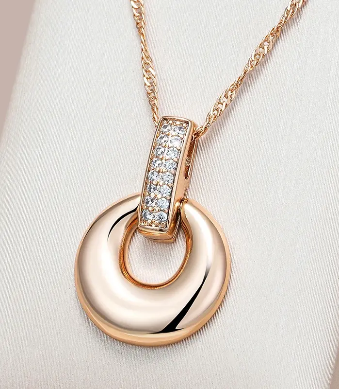 Kinel-collar con colgante redondo de geometría brillante para mujer, circonita Natural completa con Color oro rosa 585, joyería fina diaria 1