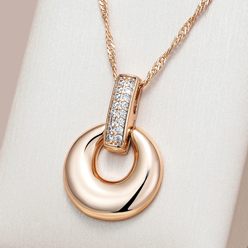 Kinel-collar con colgante redondo de geometría brillante para mujer, circonita Natural completa con Color oro rosa 585, joyería fina diaria 1 Kinel-collar con colgante redondo de geometría brillante para mujer, circonita Natural completa con Color oro rosa 585, joyería fina diaria 1
