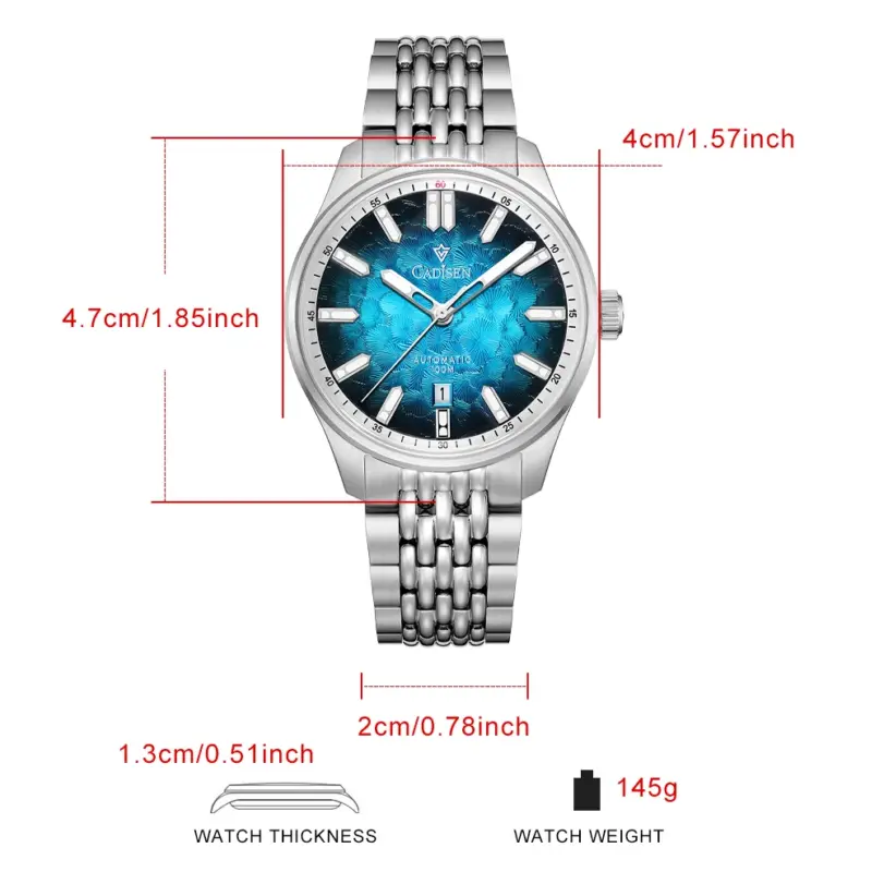 Reloj de Pulsera CADISEN 2026 Automático Mecánico para Hombre, Esfera Azul, Estilo Casual de Negocios, Resistente al Agua 10 ATM, Movimiento Japonés MIYOTA 8215 6