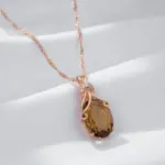Kinel, collar con colgante de circón Natural marrón claro ovalado grande para mujer, moda 585, Color oro rosa, joyería diaria de alta calidad 5