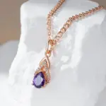 Kinel-collar con colgante de circonita Natural para mujer, gota de agua púrpura brillante, Color oro rosa 585, joyería fina Vintage para fiesta diaria 3