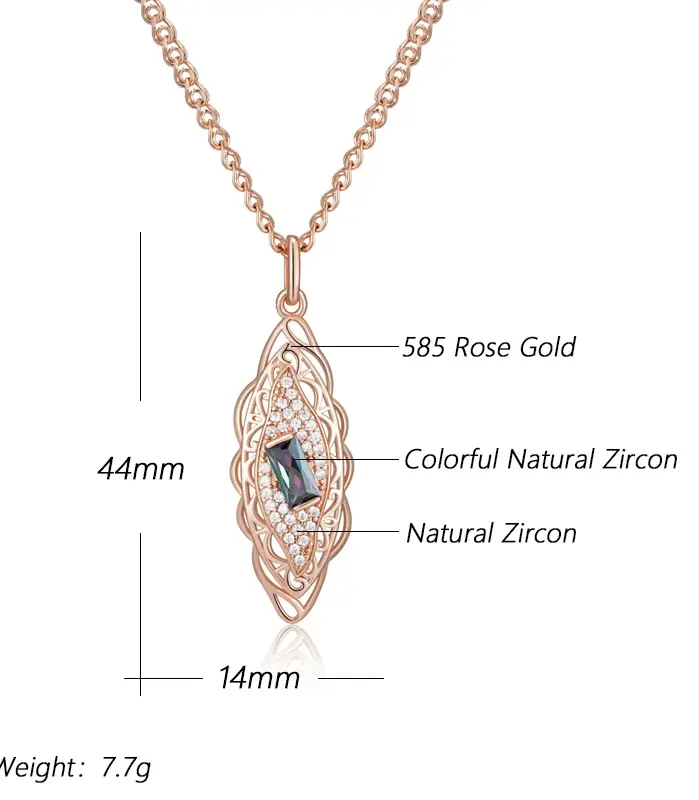 Kienl-collar con colgante de flor de Color oro rosa 585, accesorios cuadrados coloridos de circón Natural, joyería fina diaria 2
