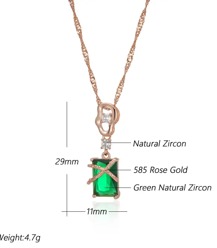 Kinel-collar con colgante cuadrado de circón Natural para mujer, Color oro rosa 585, joyería fina a juego fácil de usar, diario, de lujo 2