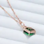 Kinel-collar con colgante de piedra verde cuadrado para mujer, Color oro rosa 585, accesorios de circón Natural, joyería fina diaria 5