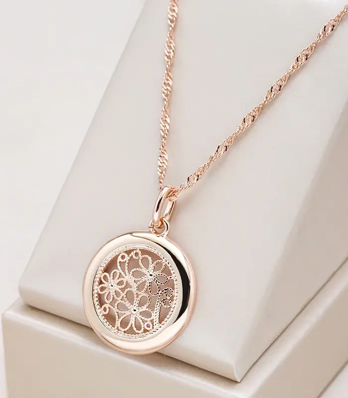 Kinel-collar bohemio de lujo para mujer, Color oro rosa 585, colgante de flor de Metal brillante, joyería fina diaria de alta calidad, novedad de 2022 1