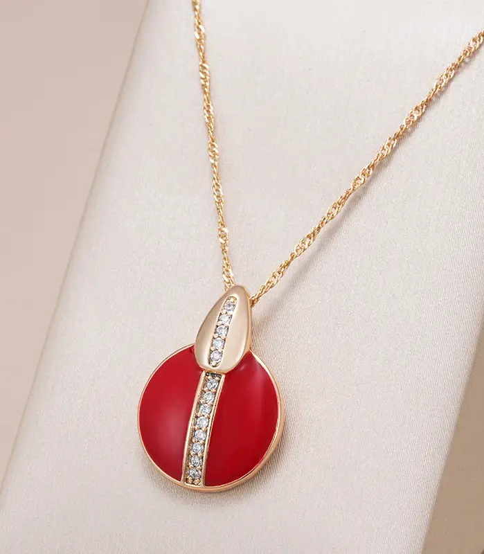Kinel, moda novedosa, collar con colgante de circón Natural esmaltado rojo para mujer y niña, joyería sencilla de Color oro rosa 585, joyería diaria para fiesta 1