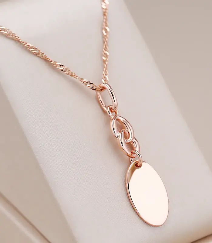 Kinel-collar con colgante brillante para mujer, aretes geométricos simples de oro rosa 585, joyería fina diaria de alta calidad 1